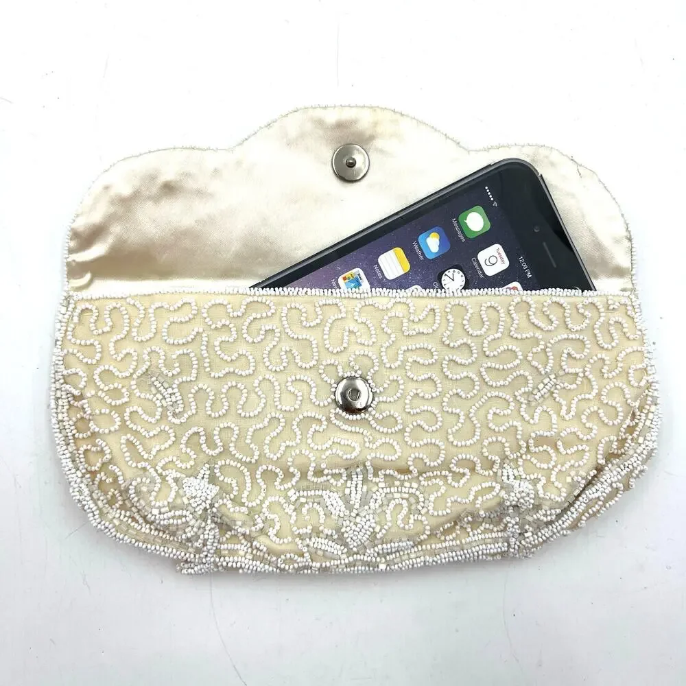 Vintage White Beaded Clutch Bag by Cecile